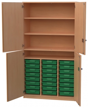 Materialschrank mit 4 Türen und 24 flachen Modulboxen