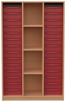 Materialschrank offen mit 28 flachen Modulboxen