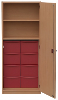 Materialschrank eintürig mit 8 hohen Modulboxen
