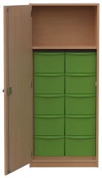 Materialschrank eintürig mit 10 hohen Modulboxen
