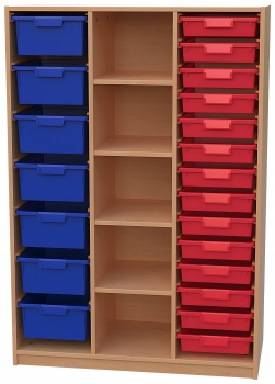 Materialschrank mit 7 hohen u. 14 flachen Modulboxen