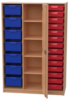 Materialschrank mit 14 flachen u. 7 hohen Modulboxen
