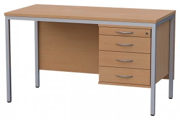 Lehrertisch / Arbeitstisch BxHxT 130x76x65 cm, Rechts Unterbau mit 4 Auszügen