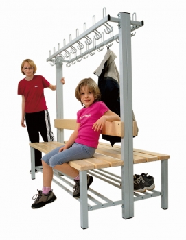Doppelseitige Umkleidebank 84 cm Garderobenhaken nach vorne offen