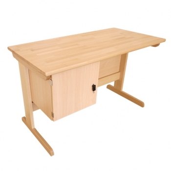Lehrertisch 130x65x76 cm mit Unterbau links, Buche massiv, geölt
