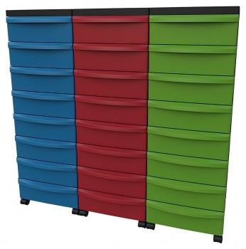 Modulbox-3er Set fahrbar mit 24 flachen Schüben