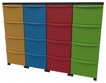 Modulbox-4er Set fahrbar mit 16 hohen Schüben