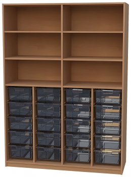 Materialschrank mit 20 hohen Kunststoffkästen