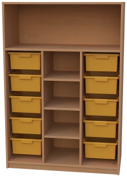 Materialschrank 3-reihig mit 10 hohen Modulboxen