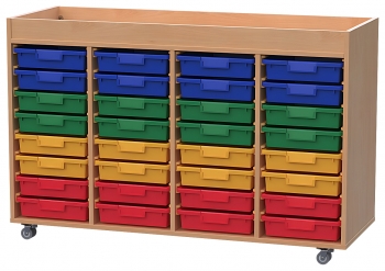 Materialcontainer fahrbar 4-reihigmit 32 flachen Modulboxen