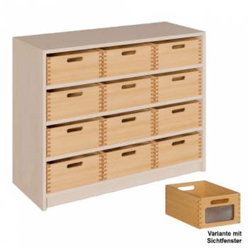 Korpus-Regal mit breiten Materialkästen