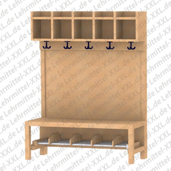 Komplettgarderobe mit Bank und Ablagefächern mit Paneelrückwand