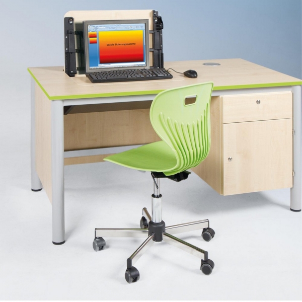 Lehrertisch mit Monitorklappe und Unterschrank rechts