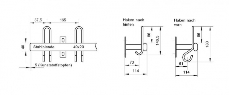 Wandgarderobe Hakenleiste Stahl 67 cm mit Dreifachhaken