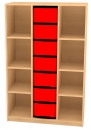 Materialschrank 7 hohe Kunststoffboxen, 8 offene Fächer