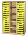 Materialschrankregal 28 Kunststoffboxen, 5 offene Fächer