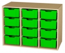 Materialcontainer Aufsatz 3-reihig, 12 hohe Kunststoffkästen