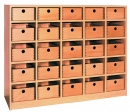 Klassenregal mit 25 Materialkästen Buche Massivholz