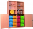 Materialschrank 32 Boxen, 6 Fächer oben, 2 Türen unten