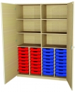 Materialschrank 32 Boxen, 6 Fächer oben, 2 Türen