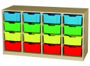 Materialcontainer mit 16 hohen Kunststoffkästen