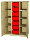 Materialschrank 7 hohe Kunststoffboxen, 8 Fächer