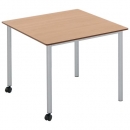 Vari² Quadrattisch, Schultisch fahrbar mit Rundrohrgestell & Vollkernplatte