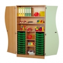 Hochschrank mit Wellent&uuml;ren, 20 flache ErgoTray Boxen & 4 Einlegeb&ouml;den