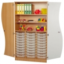 Hochschrank mit Wellentüren, 30 flache ErgoTray Boxen & 2 Einlegeböden