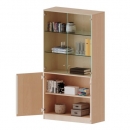 Schrank, 5 Ordnerhöhen, Türen unten (2 OH), oben 3 Vitrinentüren