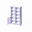 Schrank, 5 Ordnerhöhen, Türen unten (2 OH), oben 3 offene Fächer