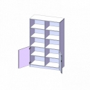 Schrank, 5 Ordnerhöhen, Türen unten (2 OH), oben 3 offene Fächer