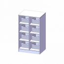 Taschenregal, 3 Ordnerhöhen und 8 hohen Ergo Tray Boxen