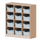 Taschenregal, 3 Ordnerhöhen und 12 hohen Ergo Tray Boxen