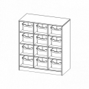 Taschenregal, 3 Ordnerhöhen und 12 hohen Ergo Tray Boxen