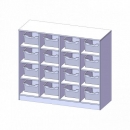 Taschenregal, 3 Ordnerhöhen und 16 hohen Ergo Tray Boxen