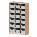 Taschenregal, 4,5 Ordnerhöhen und 18 hohen Ergo Tray Boxen
