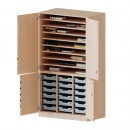 Bastelschrank 4-türig mit 18 flachen ErgoTray Boxen, 104,5x190x65 cm