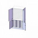 Bastelschrank 4-türig mit 18 flachen ErgoTray Boxen, 104,5x190x65 cm