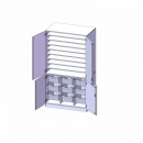 Bastelschrank 4-türig mit 9 hohen ErgoTray Boxen, 104,5x190x60 cm