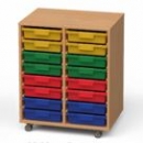 Materialcontainer fahrbar mit 16 flachen Modulboxen
