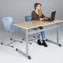 Zweier-Schülertisch 130x65 cm, höhenverstellbar, Platte Melamin mit ABS-Kante