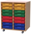 Materialcontainer fahrbar, mit 16 flachen Modulboxen