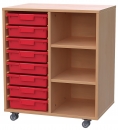 Materialcontainer fahrbar, mit 8 flachen Modulboxen