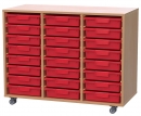 Materialcontainer fahrbar, mit 24 flachen Modulboxen