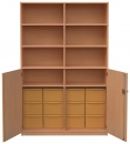 Materialschrank teiloffen, mit 12 hohen Modulboxen