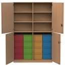 Materialschrank mit 4 T&uuml;ren und 16 hohen Modulboxen