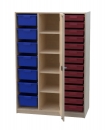 Materialschrank mit 14 flachen u. 7 hohen Modulboxen