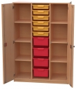 Materialschrank mit 6 flachen u. 4 hohen Modulboxen