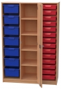 Materialschrank mit 14 flachen u. 7 hohen Modulboxen